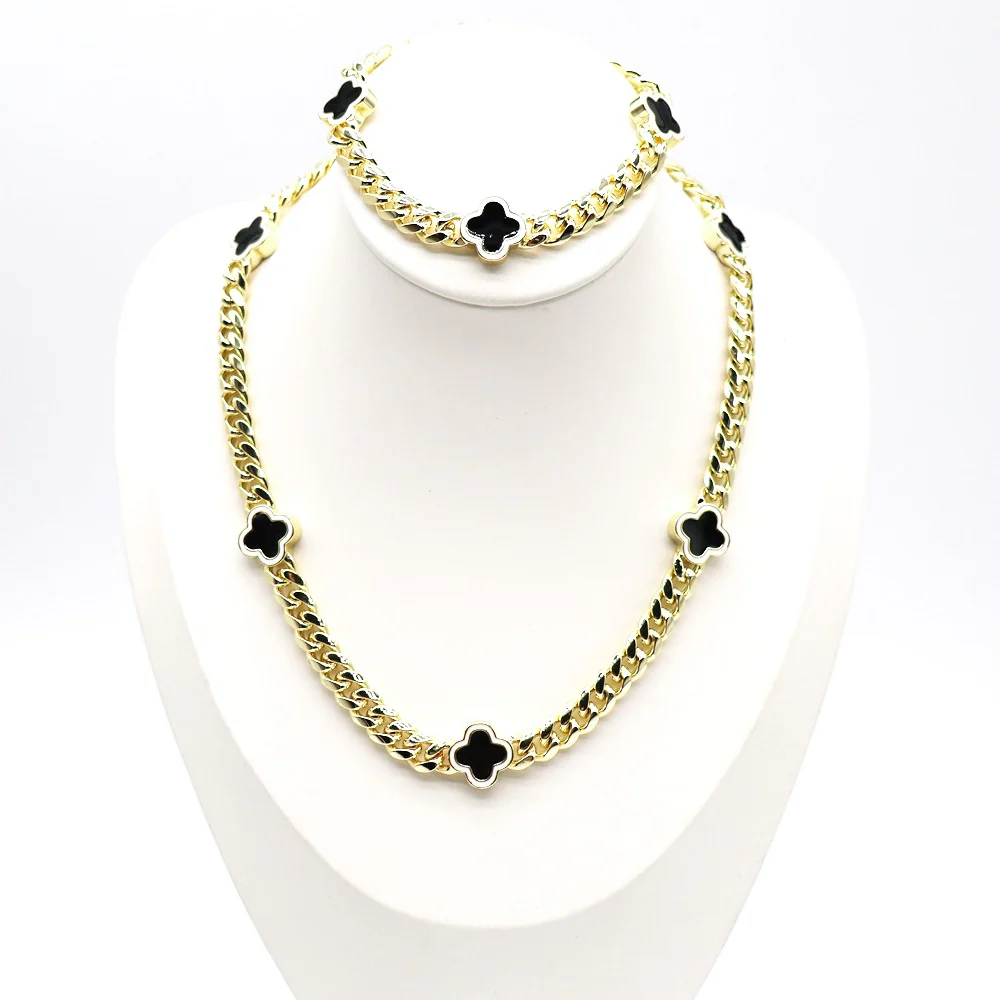 18k Layered Real Gold Plated icedout set close up cuben link with black klef design hip hop #189 - Image 2